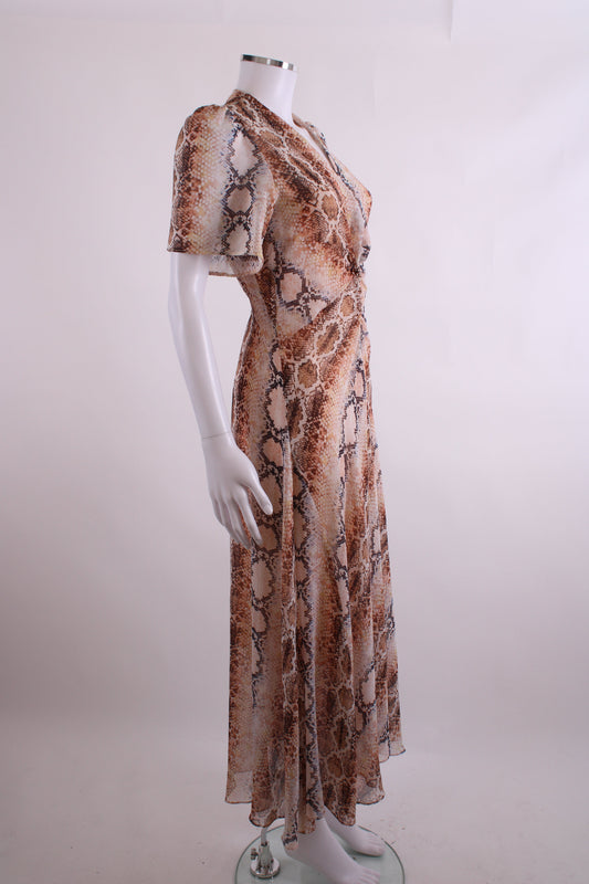 Maje S/S Snake Print Dress Beige M | O/S, Beige