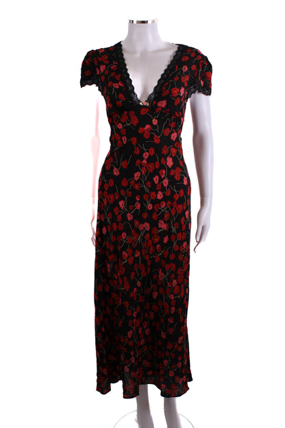 Rixo S/S Floral Dress Black/ Red 10 | O/S, Black