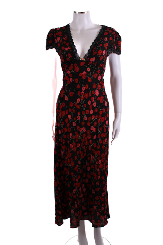 Rixo S/S Floral Dress Black/ Red 10 | O/S, Black