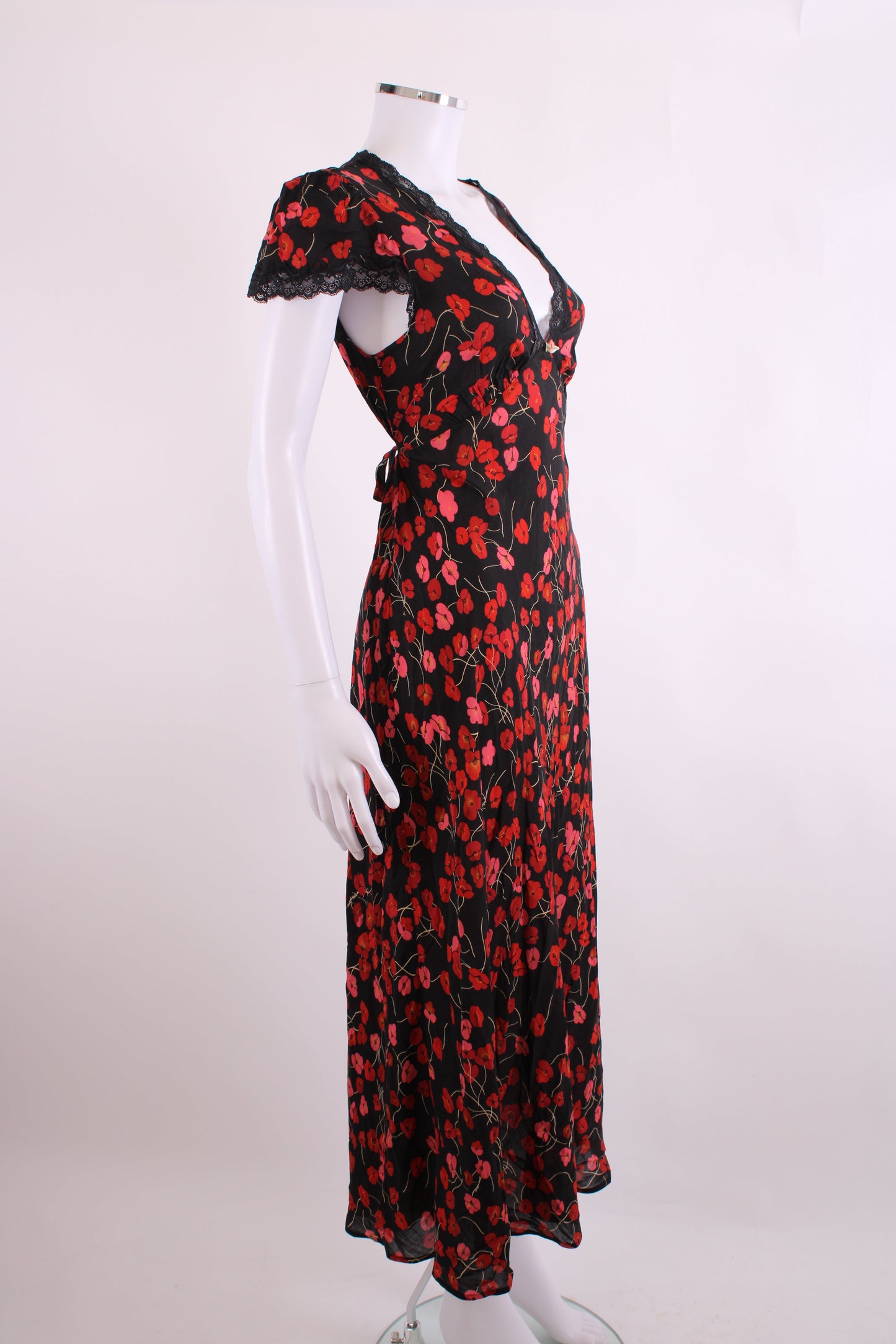 Rixo S/S Floral Dress Black/ Red 10 | O/S, Black