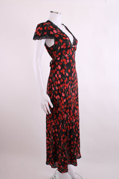 Rixo S/S Floral Dress Black/ Red 10 | O/S, Black
