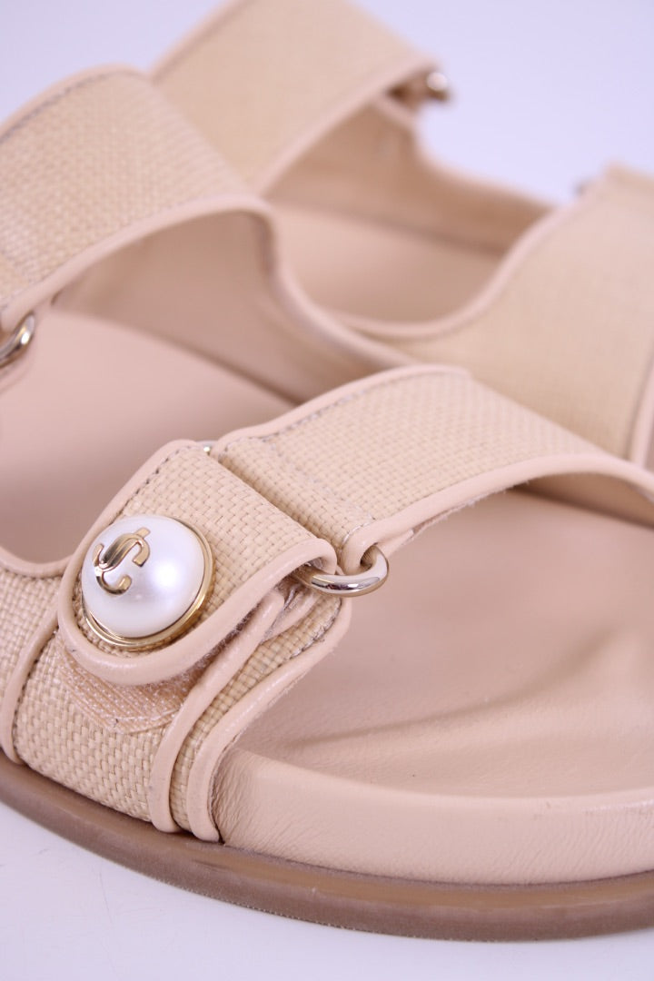 Jimmy Choo Fayence Raffia Sandal Cream 38 | DEFAULT TITLE, Cream