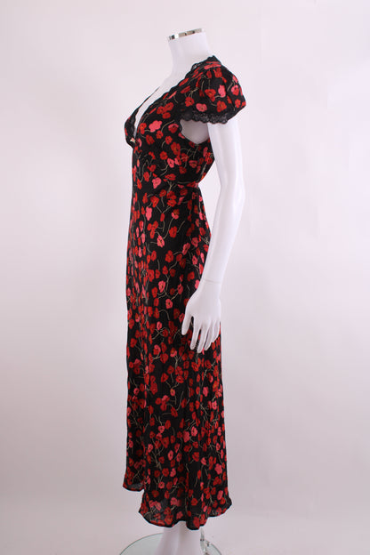 Rixo S/S Floral Dress Black/ Red 10 | O/S, Black