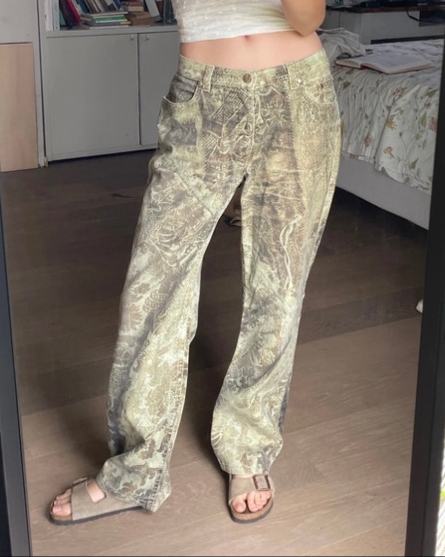 ROBERTO CAVALLI STRAIGHT LEG GRAPHIC PRINTED JEANS - S | Medium, Multicoloured