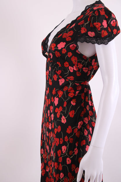 Rixo S/S Floral Dress Black/ Red 10 | O/S, Black