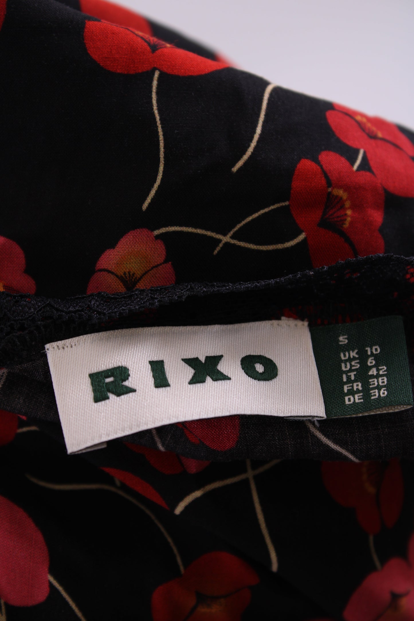 Rixo S/S Floral Dress Black/ Red 10 | O/S, Black