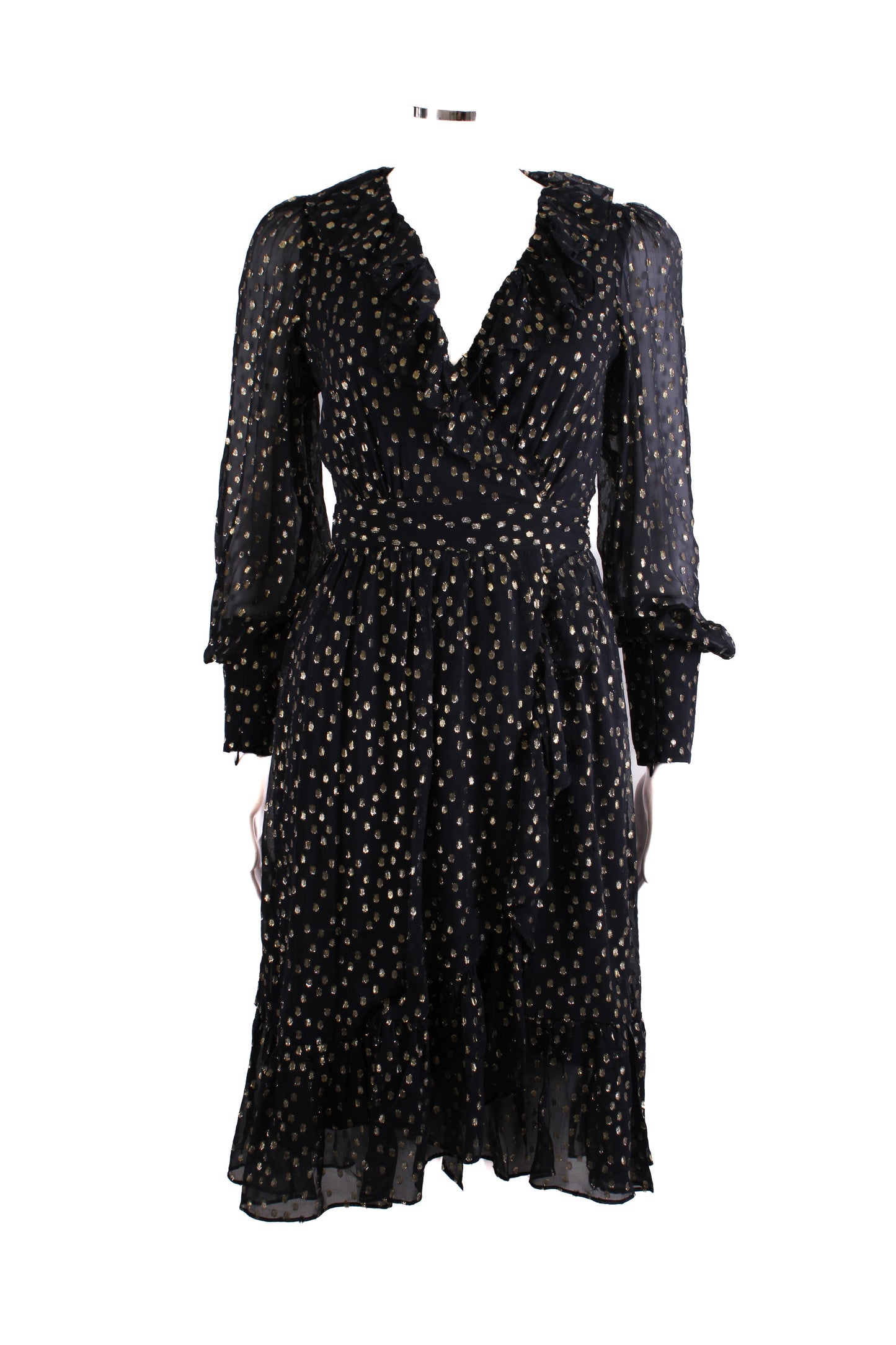 Zimmermann L/S Metallic Polka Dot Wrap Dress Navy/ Gold 8 | O/S, Gold