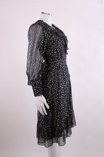 Zimmermann L/S Metallic Polka Dot Wrap Dress Navy/ Gold 8 | O/S, Gold