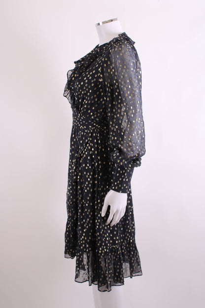 Zimmermann L/S Metallic Polka Dot Wrap Dress Navy/ Gold 8 | O/S, Gold