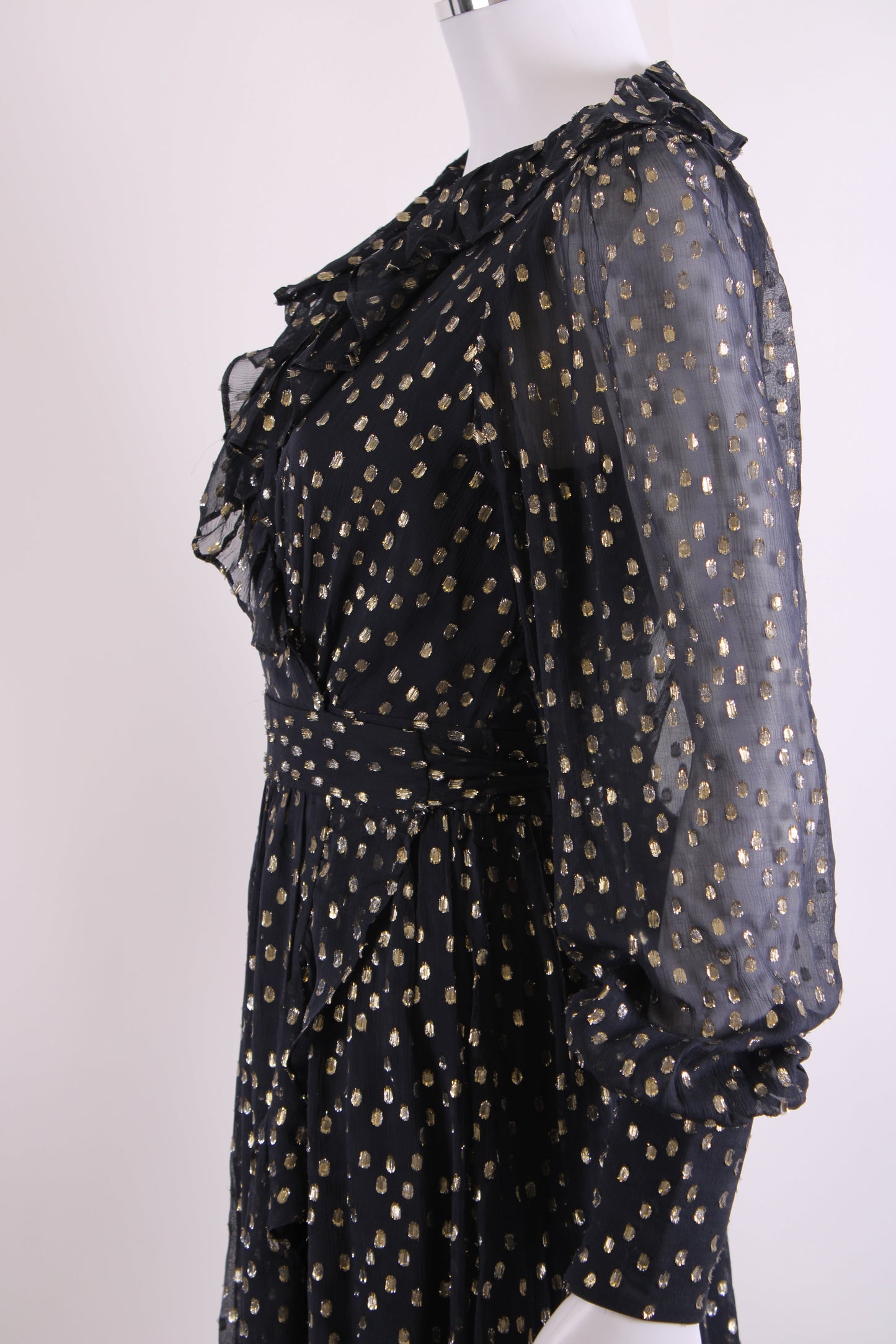 Zimmermann L/S Metallic Polka Dot Wrap Dress Navy/ Gold 8 | O/S, Gold