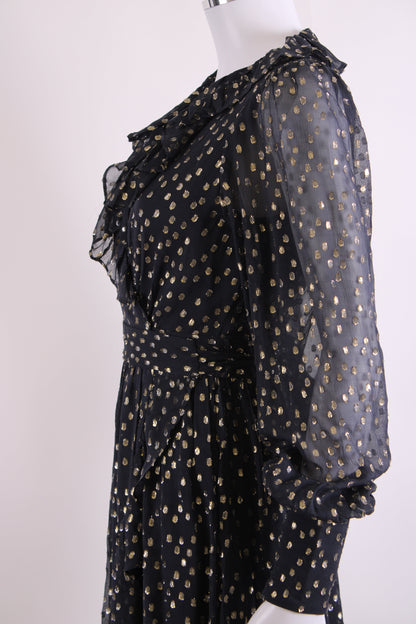 Zimmermann L/S Metallic Polka Dot Wrap Dress Navy/ Gold 8 | O/S, Gold