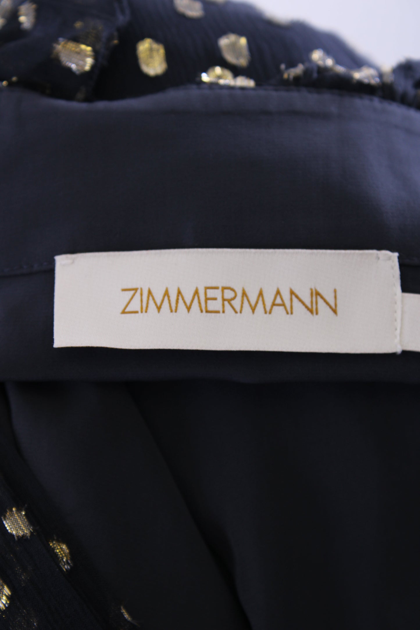 Zimmermann L/S Metallic Polka Dot Wrap Dress Navy/ Gold 8 | O/S, Gold