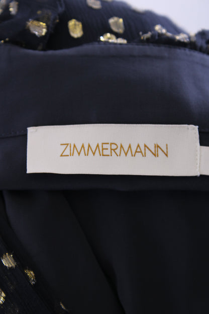 Zimmermann L/S Metallic Polka Dot Wrap Dress Navy/ Gold 8 | O/S, Gold