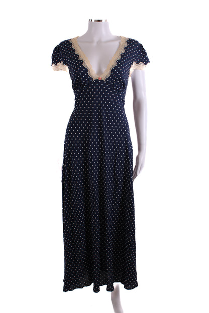 Rixo S/S Polka Dot Dress Navy/ Cream 10 | O/S, Cream