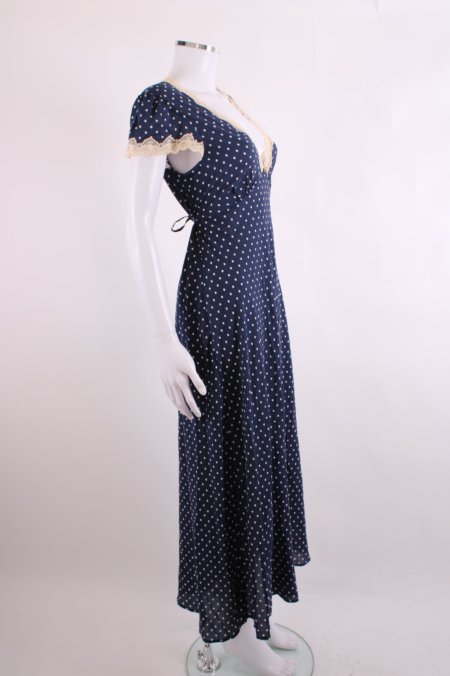 Rixo S/S Polka Dot Dress Navy/ Cream 10 | O/S, Cream