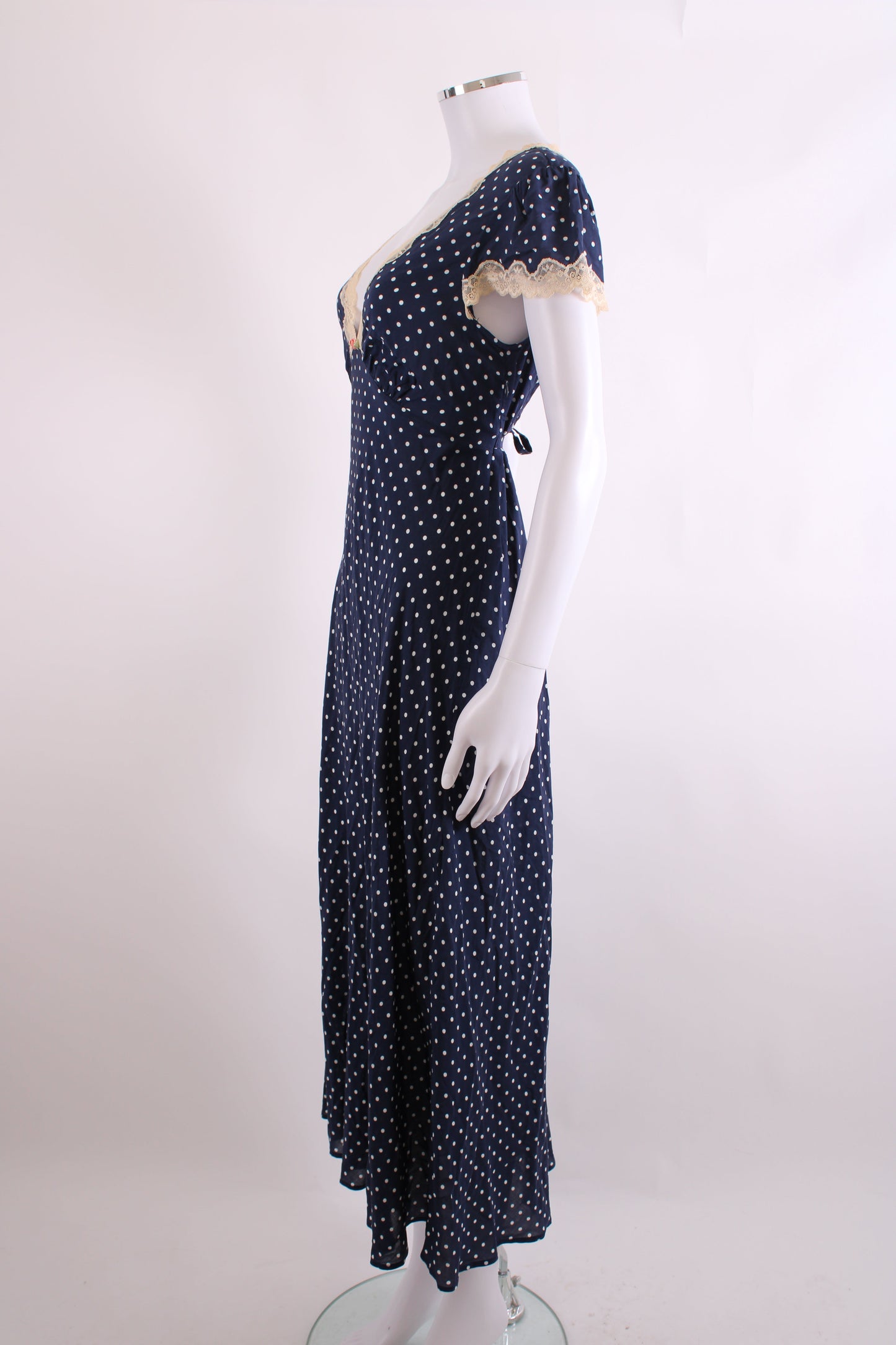 Rixo S/S Polka Dot Dress Navy/ Cream 10 | O/S, Cream