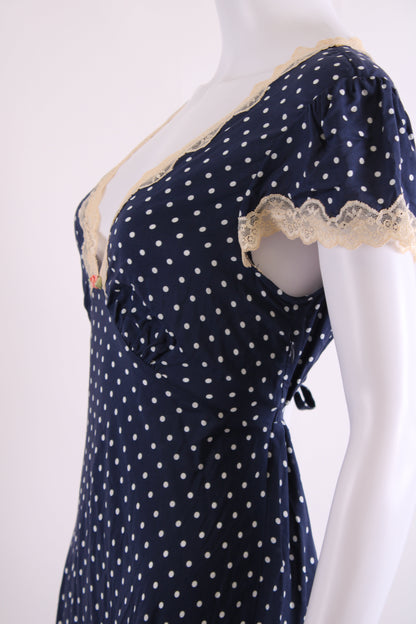 Rixo S/S Polka Dot Dress Navy/ Cream 10 | O/S, Cream