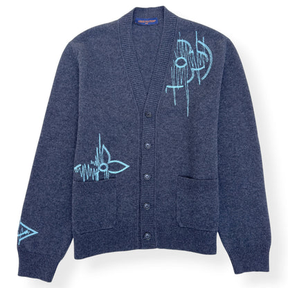 LOUIS VUITTON LV FREQUENCY EMBROIDERED WOOL CARDIGAN GREY L | Large, Grey