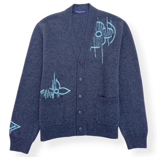 LOUIS VUITTON LV FREQUENCY EMBROIDERED WOOL CARDIGAN GREY L | Large, Grey