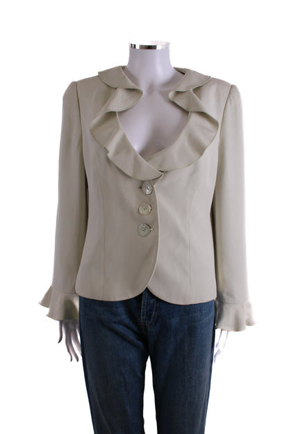 Armani Collezioni Ruffle Collar Button Detail Blazer Green M | O/S, Green