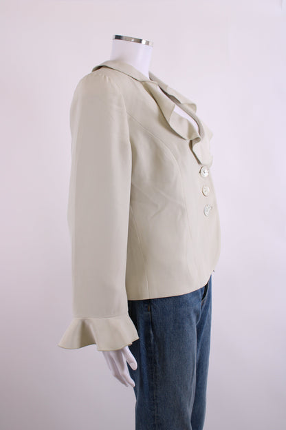 Armani Collezioni Ruffle Collar Button Detail Blazer Green M | O/S, Green