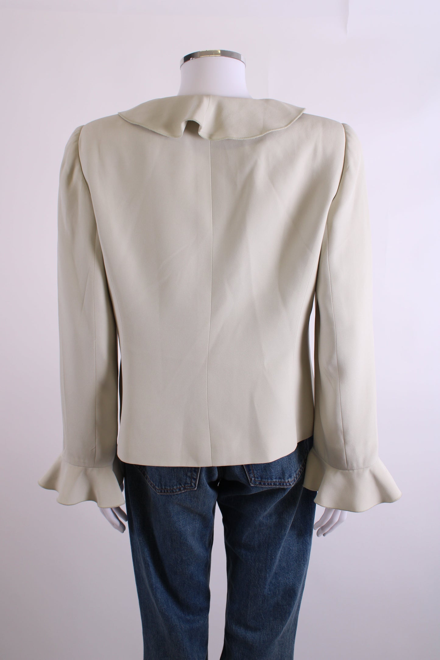 Armani Collezioni Ruffle Collar Button Detail Blazer Green M | O/S, Green