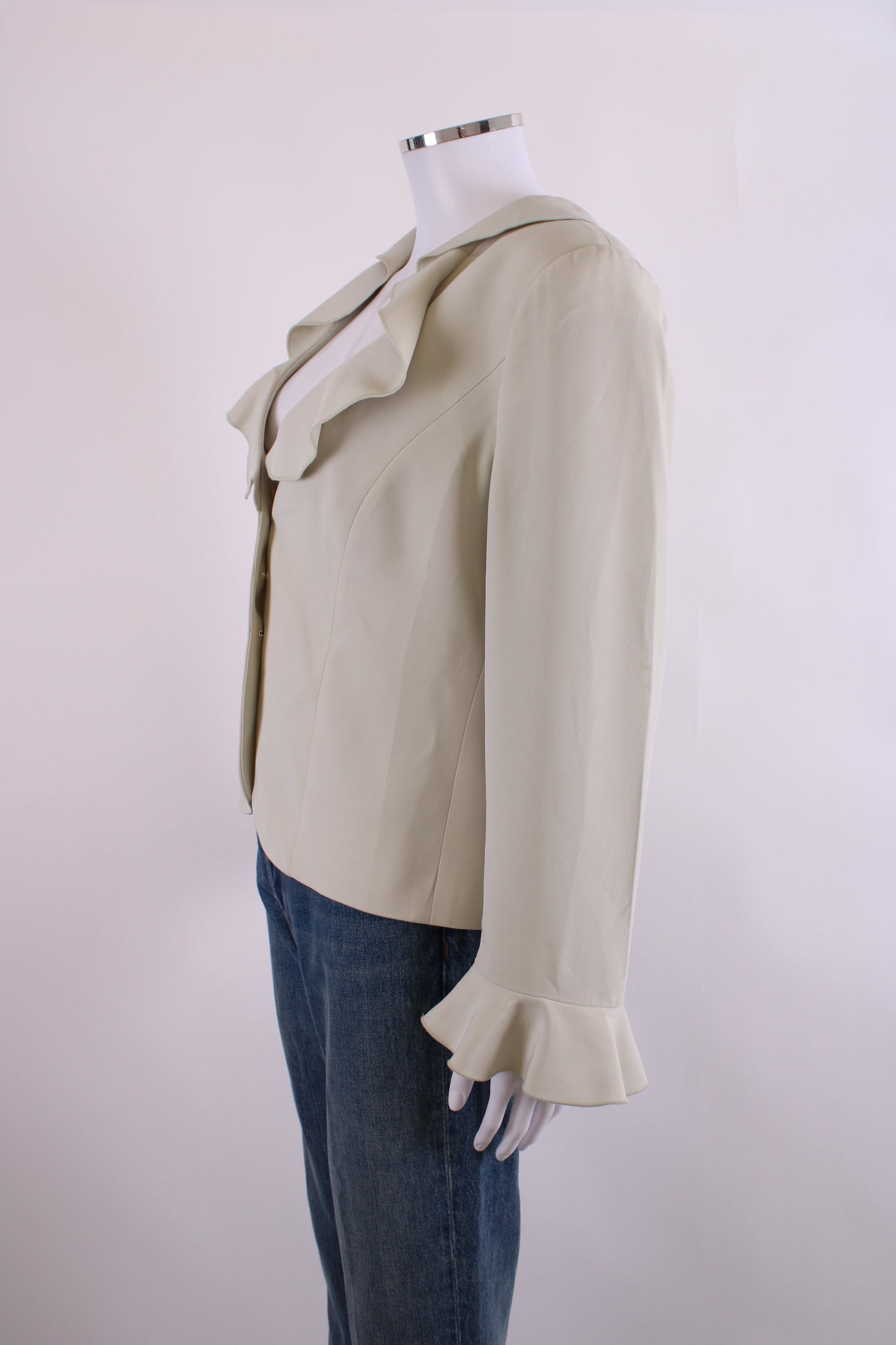 Armani Collezioni Ruffle Collar Button Detail Blazer Green M | O/S, Green