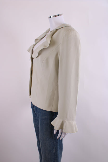 Armani Collezioni Ruffle Collar Button Detail Blazer Green M | O/S, Green