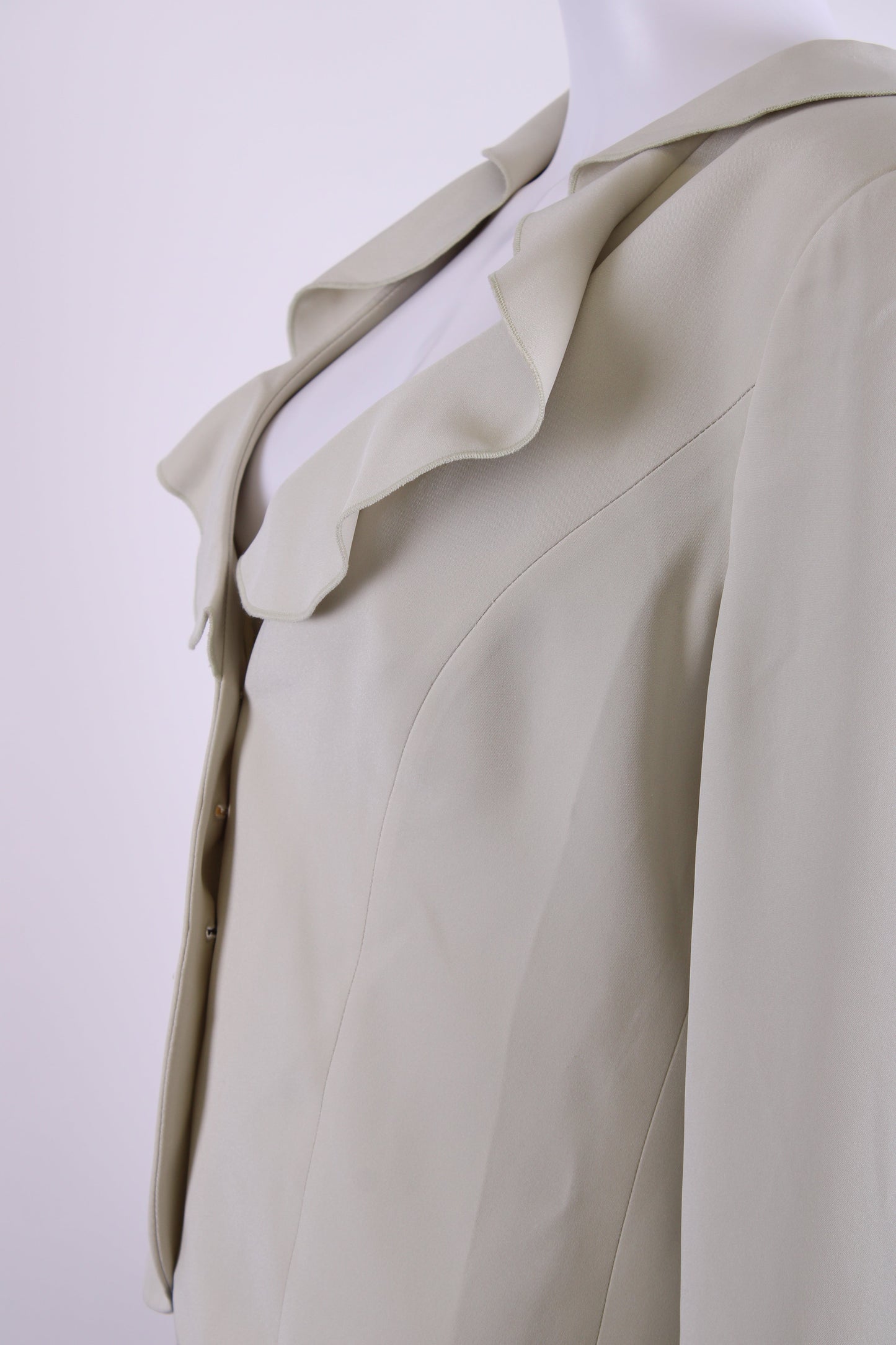 Armani Collezioni Ruffle Collar Button Detail Blazer Green M | O/S, Green