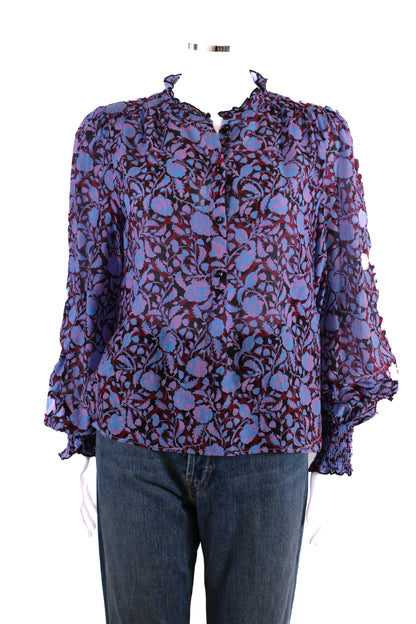 ME+EM L/S Floral Blouse Blue/ Purple 12 | O/S, Blue