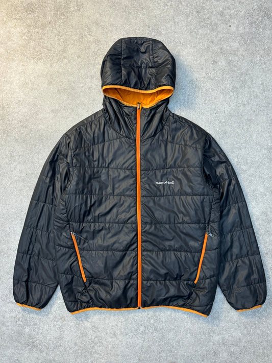 Montbell Grey/Orange Hooded Reversible Lightweight Puffer Jacket