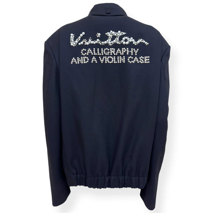 LOUIS VUITTON PEARL CALLIGRAPHY EMBELLISHED WOOL BLOUSON JACKET BLACK 54 / XL | XL, Black