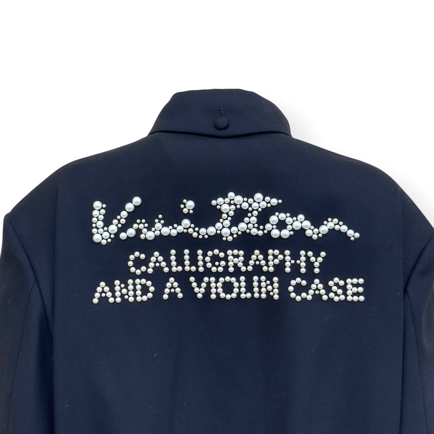 LOUIS VUITTON PEARL CALLIGRAPHY EMBELLISHED WOOL BLOUSON JACKET BLACK 54 / XL | XL, Black
