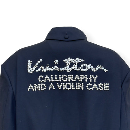 LOUIS VUITTON PEARL CALLIGRAPHY EMBELLISHED WOOL BLOUSON JACKET BLACK 54 / XL | XL, Black
