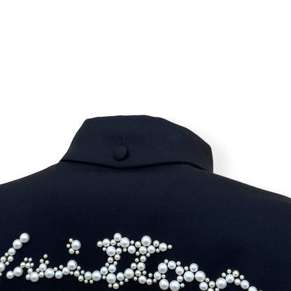 LOUIS VUITTON PEARL CALLIGRAPHY EMBELLISHED WOOL BLOUSON JACKET BLACK 54 / XL | XL, Black