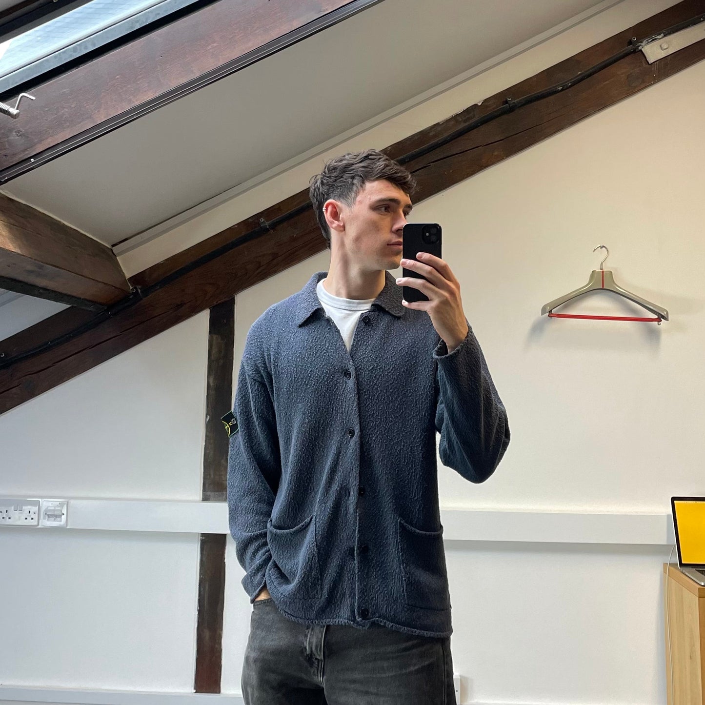 Stone Island Grey Chenille Knit Cardigan SS96 | Large, Multicoloured