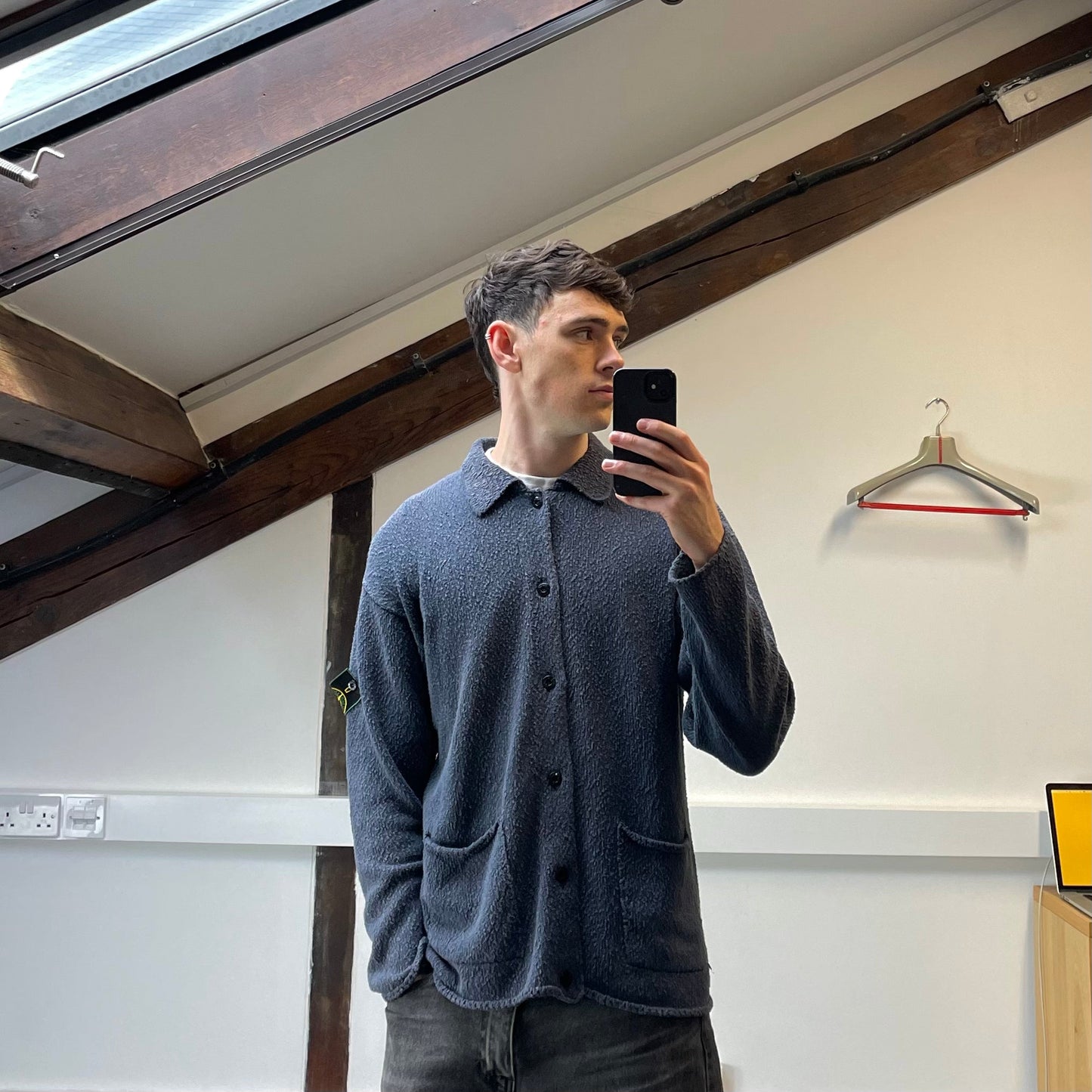 Stone Island Grey Chenille Knit Cardigan SS96 | Large, Multicoloured
