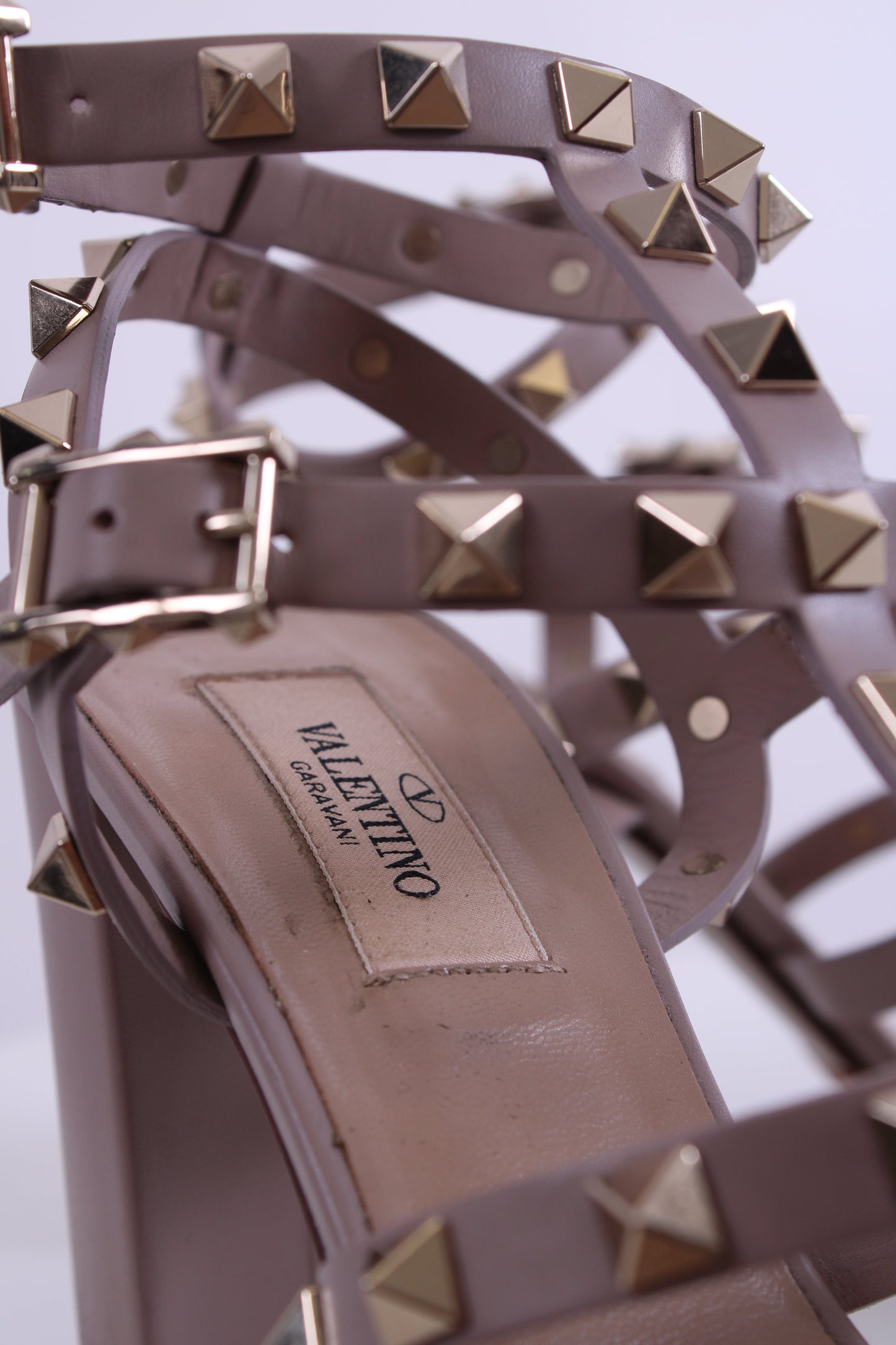 Valentino Rockstud Ankle Strap Heels Beige 38 | O/S, Beige