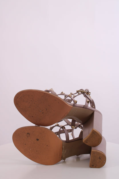 Valentino Rockstud Ankle Strap Heels Beige 38 | O/S, Beige