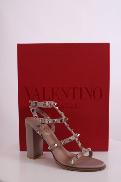 Valentino Rockstud Ankle Strap Heels Beige 38 | O/S, Beige