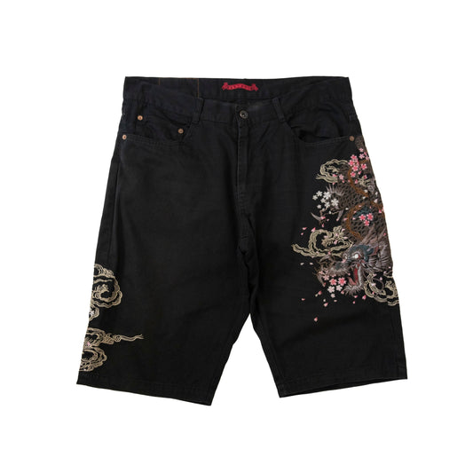 00s Dragon Embroidered Blackout Jorts