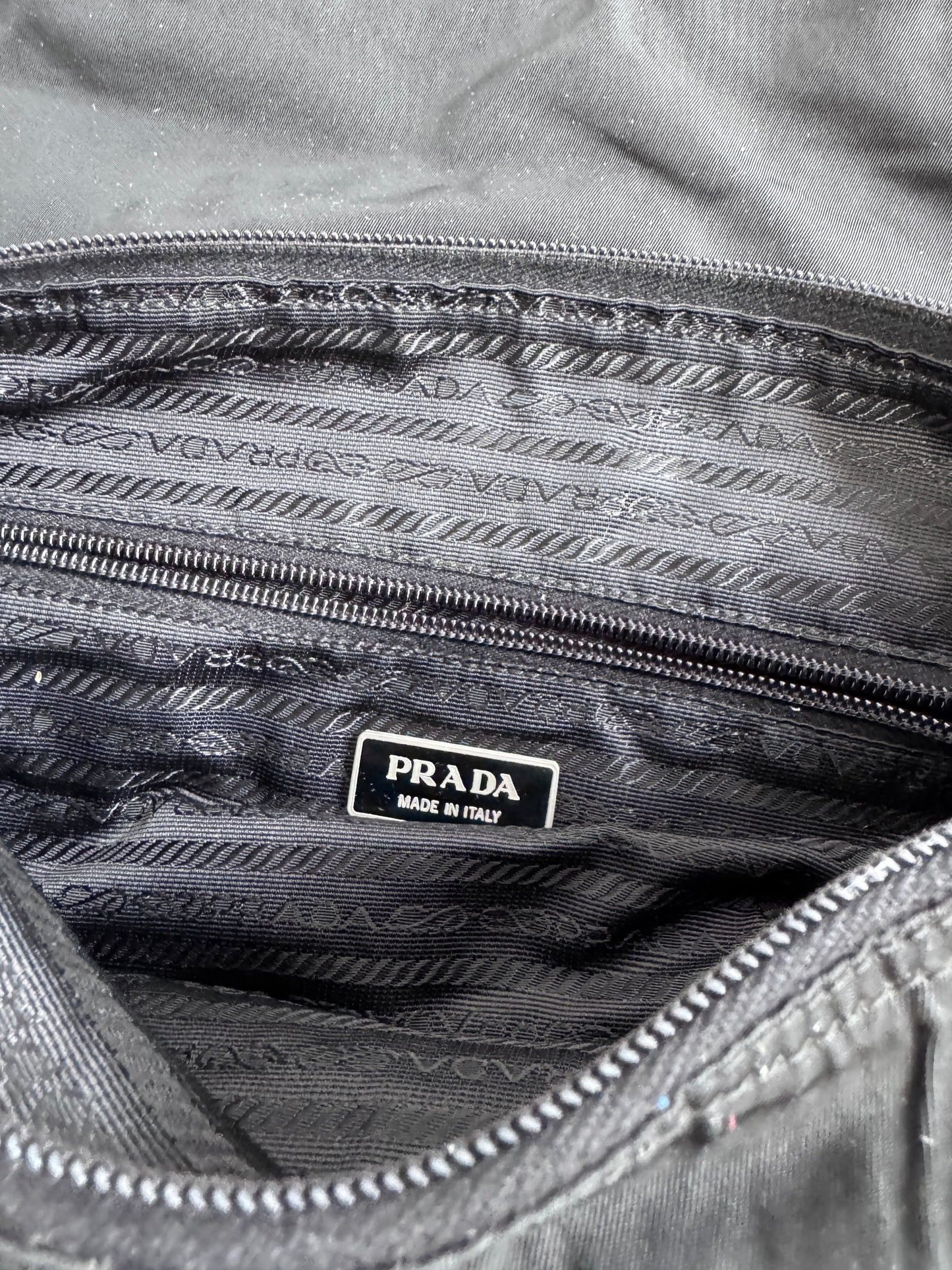 Prada Black Logo Plaque Nylon Messenger Bag