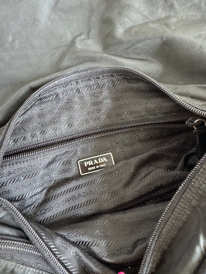 Prada Black Logo Plaque Nylon Messenger Bag