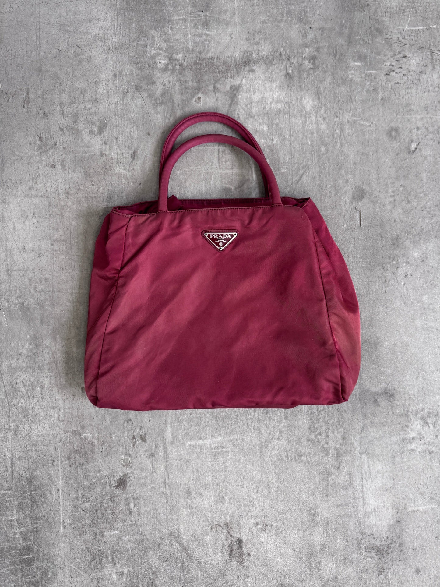 Prada Logo Plaque Red Nylon Top-Handle
