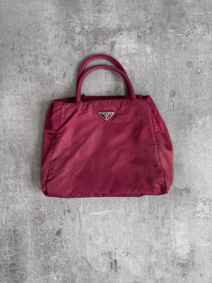 Prada Logo Plaque Red Nylon Top-Handle
