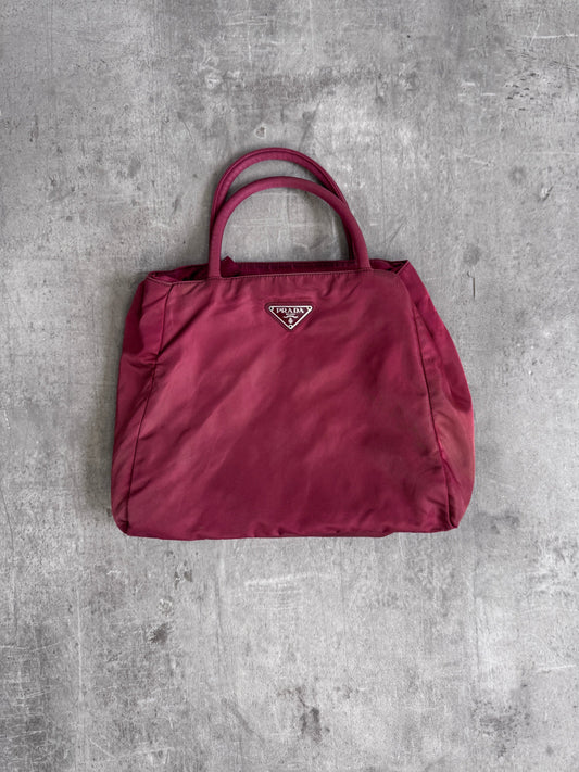 Prada Logo Plaque Red Nylon Top-Handle
