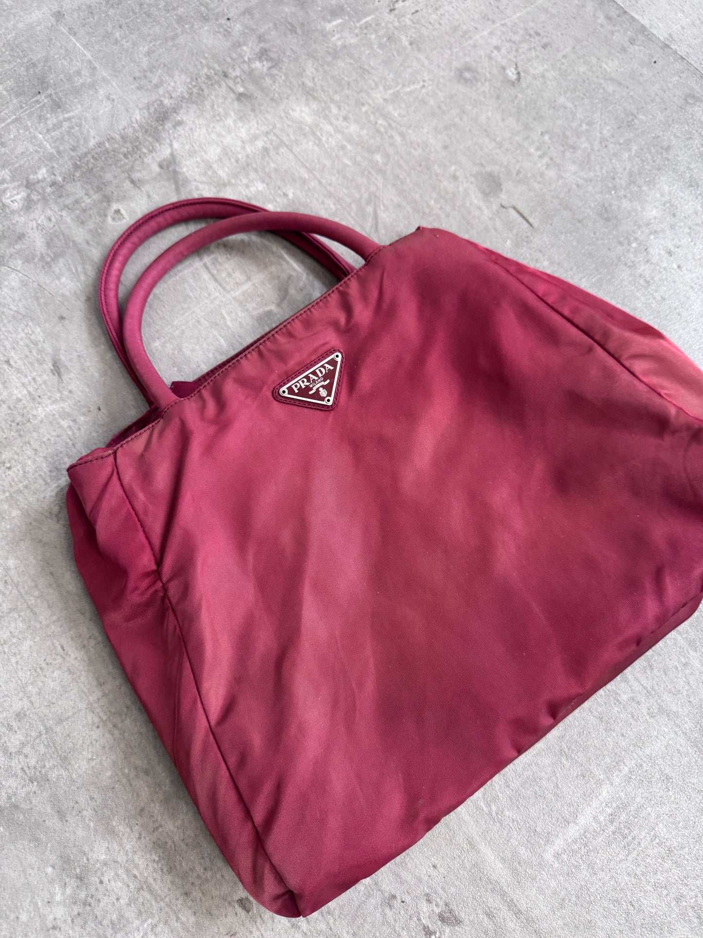 Prada Logo Plaque Red Nylon Top-Handle