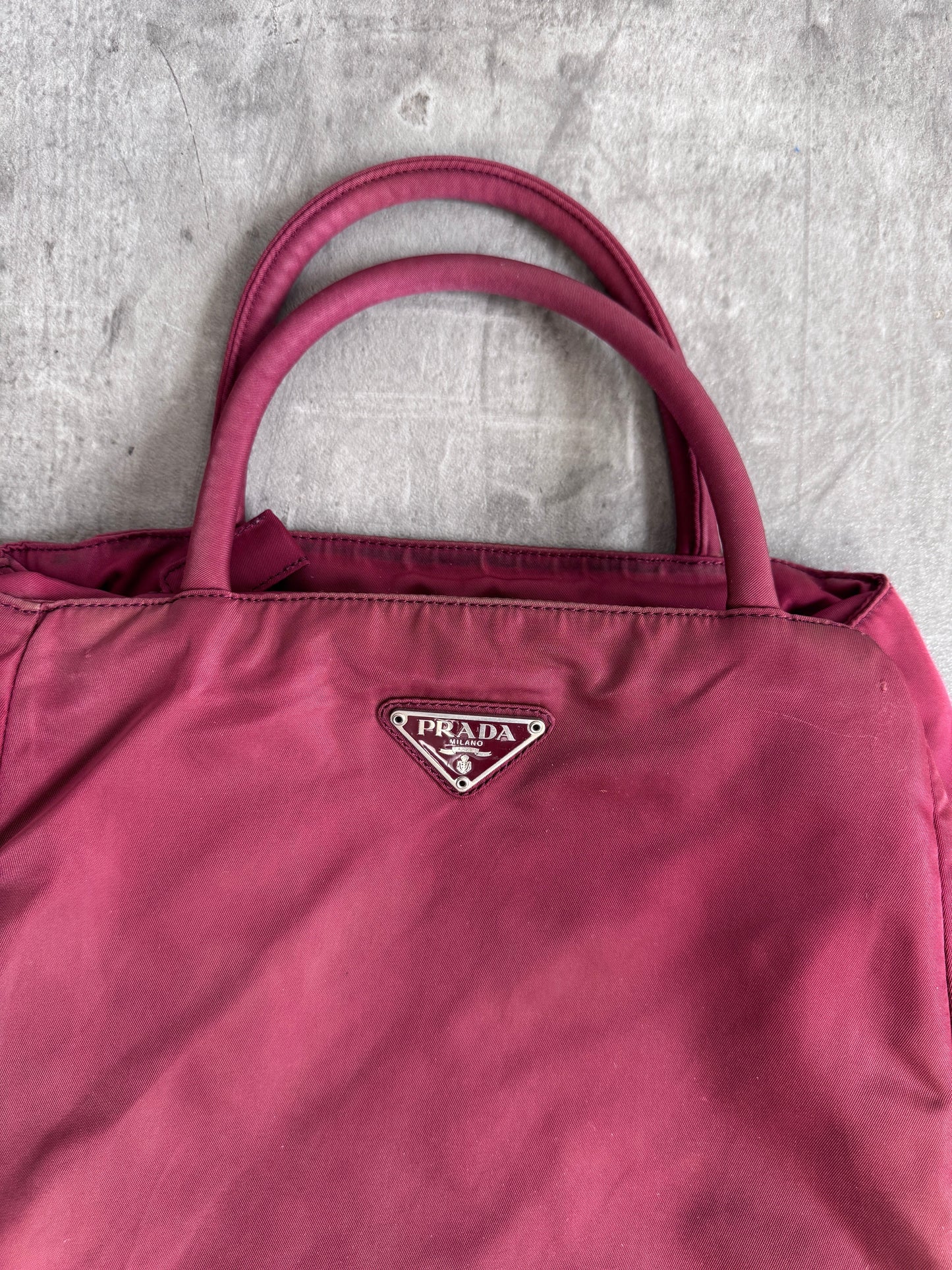 Prada Logo Plaque Red Nylon Top-Handle