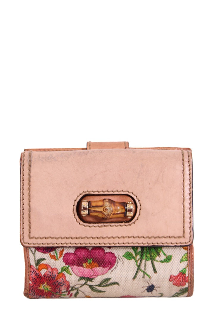 Gucci Floral Print/ Bamboo Purse White/ Multi Colured | O/S, Red