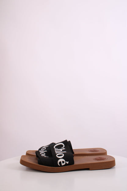 Chloe Woody Logo Mule Sandals Black 39 | O/S, Black